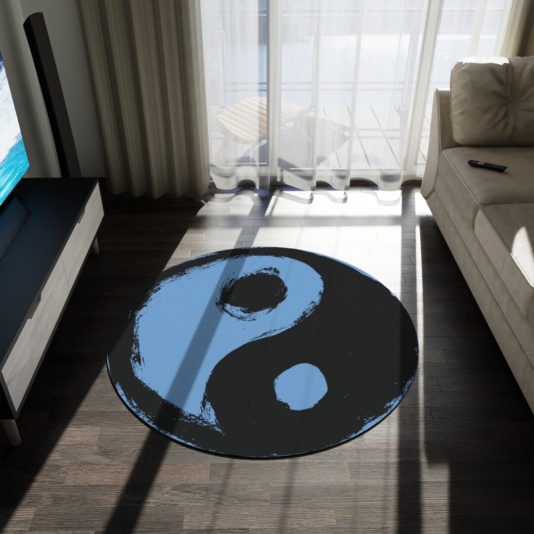Yin Yang Rug, Black and Blue Taiji Calligraphy Rug, Tai Chi Round Rug ...
