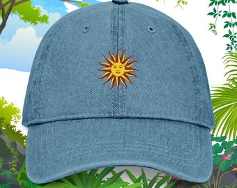 Uruguay Embroidered Denim Cap Sol de May Embroidered Hat Uruguayan Custom Ball Cap Uruguayan Gift