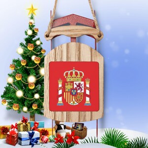 Spain Sled Ornaments, Spain Holiday Ornaments, European Christmas Ornaments, European Holiday Decor, Spanish Party Decor, Spain
