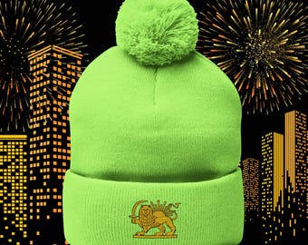 Gorro de punto con pompón de Persia, bordado con león persa, personalizado, regalo persa