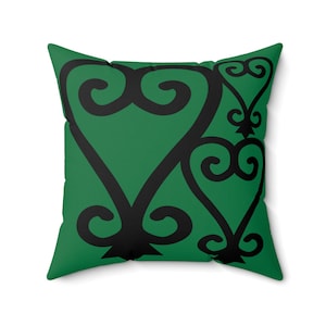 Green Adinkra Throw Pillow, Sankofa Square Throw Pillow, Sankofa Adinkra Symbol, African Pillow, Ghana Home Decor, Ghanaian Home Office