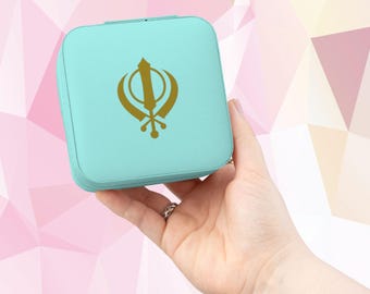 Sikh Travel Jewelry Case Khanda Compact Jewelry Organizer Ring Earring Travel Case India Jewelry Gift