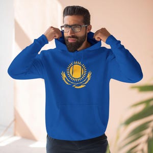 Kazakhstan Unisex Pullover Hoodie, Kazakhstan Unisex Cotton Blend Hoodie, Kazakh Flag Sun, Eurasian Nature Hoodie, Kazakh Gift, Kazakhstan