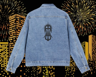 Ethiopia Mens Denim Jacket, Ethiopia Mens Relaxed Fit Denim Jacket, Ethiopian Lalibela Cross, Mens Ethiopia Clothing, Ethiopia