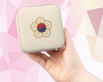 Korean Travel Jewelry Case South Korea Emblem Compact Jewelry Organizer Ring Earring Travel Case Korean Jewelry Gift