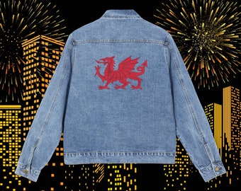 Wales Jeansjacke Herren, Wales Locked Fit Jeansjacke Herren, Welsh Red Dragon, Welsh Clothing Men, Wales UK