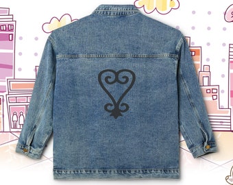 Sankofa Denim Jacket Women, Adinkra Oversized Fit Denim Jacket Women, Ghana Modern Sankofa Adinkra Symbol, African Clothing Women, Ghana