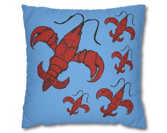 Poszewka na poduszkę Blue Crawfish TYLKO Poszewka na poduszkę Louisiana Crawfish Rak Fleur de Lis Rak Boil Decor Kreolski Cajun Decor Louisiana Home