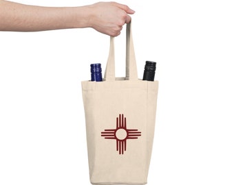 New Mexico Wine Tote Bag, New Mexico Double Wine Tote Bag, New Mexico Flag Zia Sun Symbol, New Mexico Wine Gift, New Mexico USA