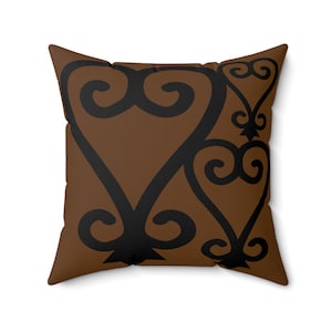 Brown Adinkra Throw Pillow, Sankofa Square Throw Pillow, Sankofa Adinkra Symbol, African Pillow, Ghana Home Decor, Ghanaian Home Office