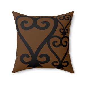 Brown Adinkra Faux Suede Pillow, Sankofa Faux Suede Throw Pillow, Sankofa Adinkra Symbol, African Pillow, Ghana Decor, Ghanaian Home Office
