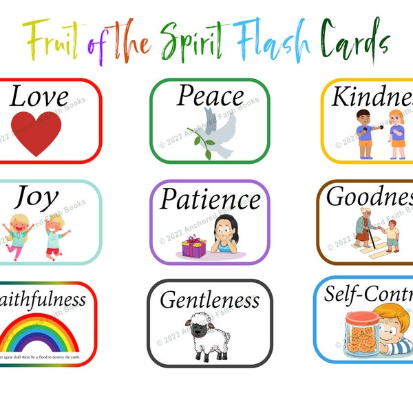 Printable Fruit of the Spirit Flash Cards | Sunday School | Homeschool | Instant Download