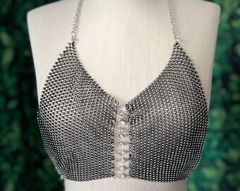 Shiny Rhinestone Crop Top Glitter Crystal Mesh Fishnet See Through Backless Tank Top for Women Y2K Halter Tops