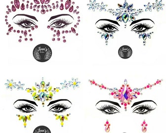 Festival Face Jewels Rhinestone Stickers, Eyes Face Body Temporary Tattoos.