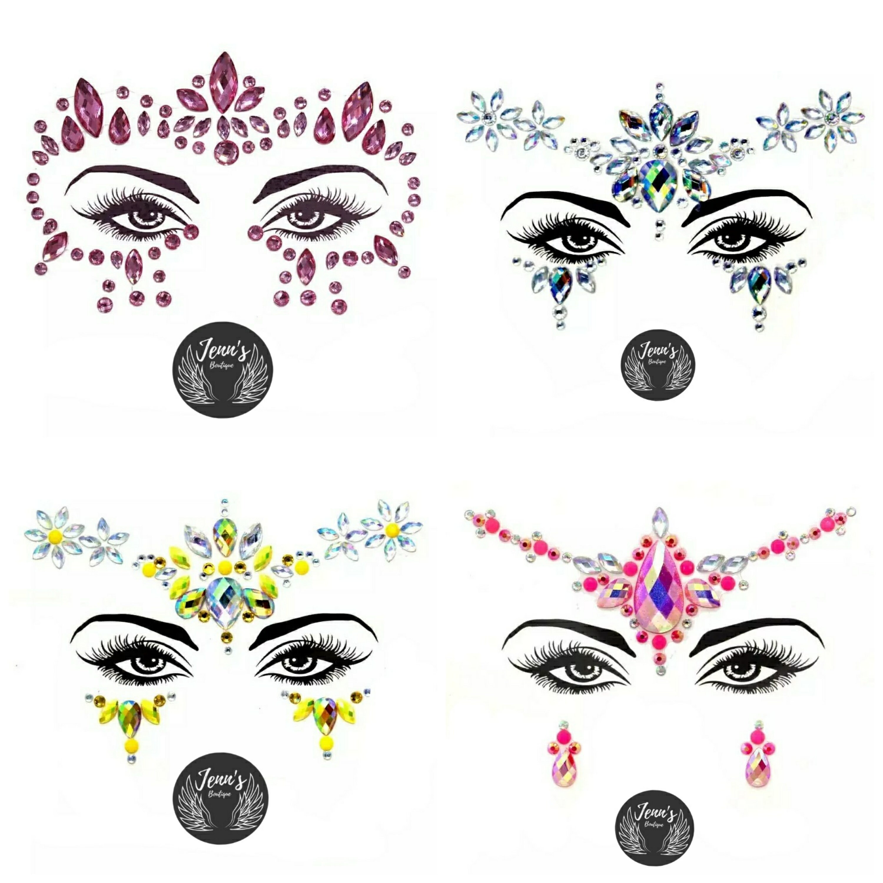 6 Sheets girls jewelry Face Sticker Rhinestone Stickers Self Adhesive