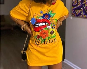 Rave Oversize Lip Design Yellow orange festival party t-shirt - bright edgy retro streetwear oversized fashion baggy indie graphic t-shirt