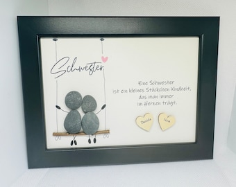 Steinbild Geschenk für Schwester Freund Geschwister Geburtstag Stück Kindheit Schwester