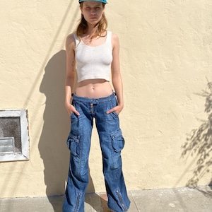 Vtg Miss Sixty y2k low-rise wide leg cargo butter-soft denim pants sz 28