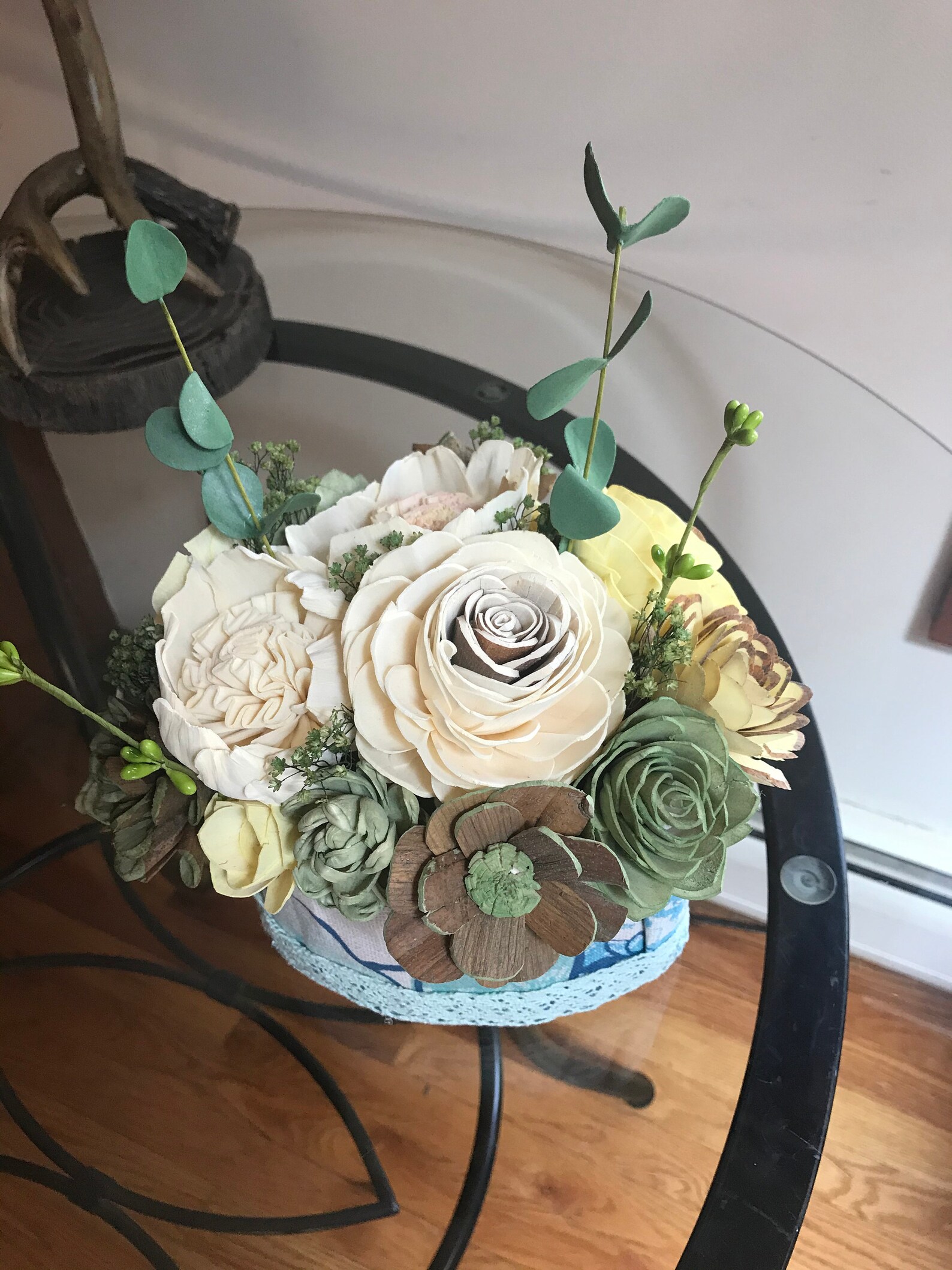 Sola Wood Flower Centerpiece green floral arrangement Etsy