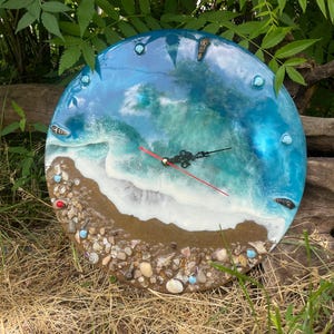 Handmade Epoxy Resin Wall Clock | Unique Ocean Wave Wall Clock | Epoxy Resin Wall Art | Unique Handmade Wall Decor | Natural Home Decor