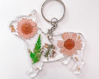 French Bulldog Keychain: Handmade Resin Floral Dog Mom Gift