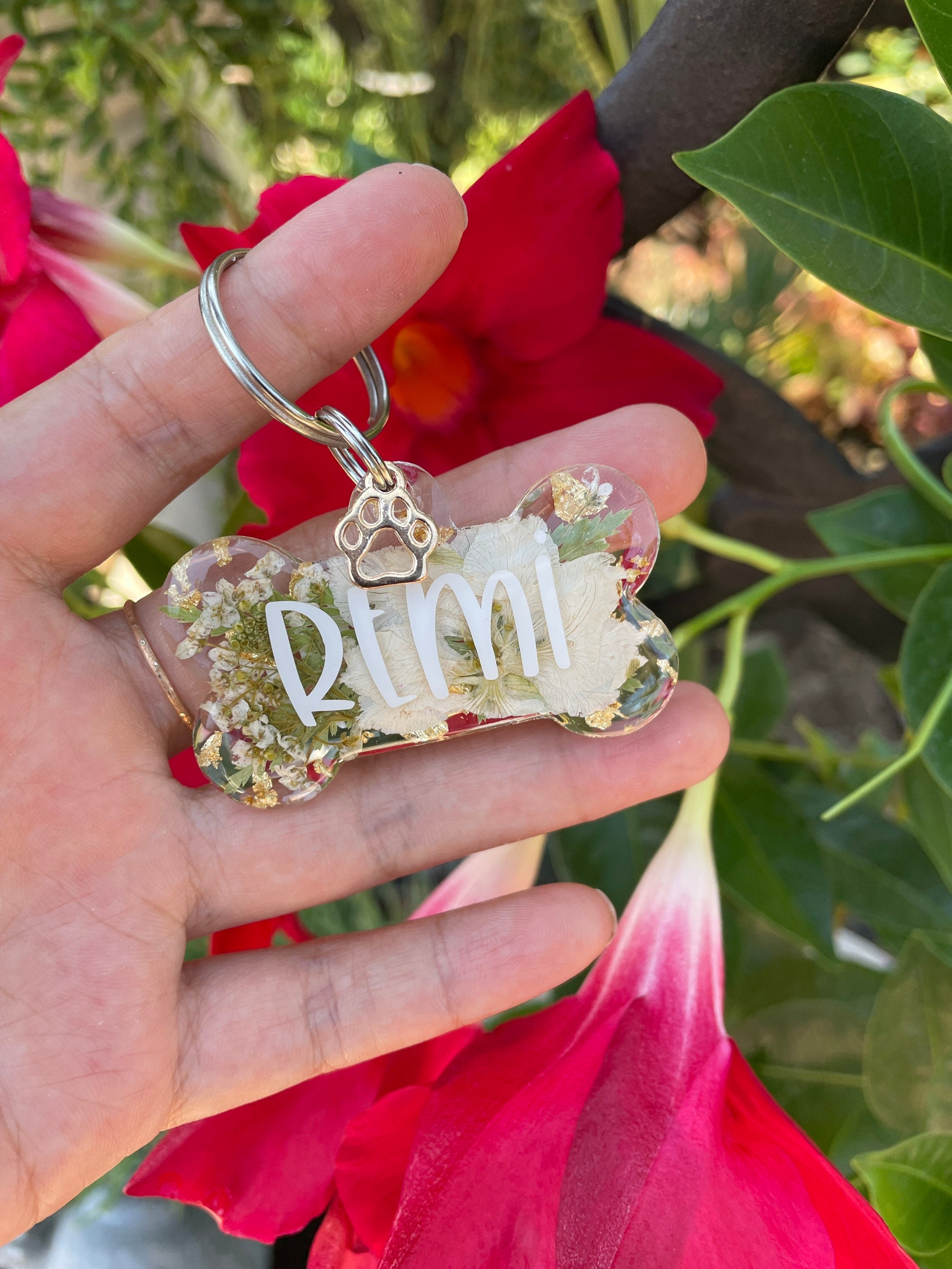 Resin Dog Tag Flower Dog Tag Cute Dog Tag Circle Tag Etsy Canada