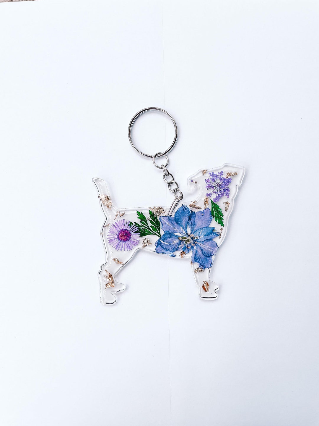 Handmade Jack Russell Resin Keychain: Dried Flowers & Gold Foil - Etsy