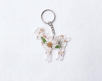 Floral Resin Goat Keychain: Handmade Farm Animal Charm