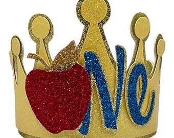 Snow White 1st Birthday Crown: Gold, Blue, and Red Apple Headband