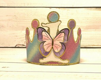 Butterfly 1st Birthday Crown | Blush & Gold Mini Crown
