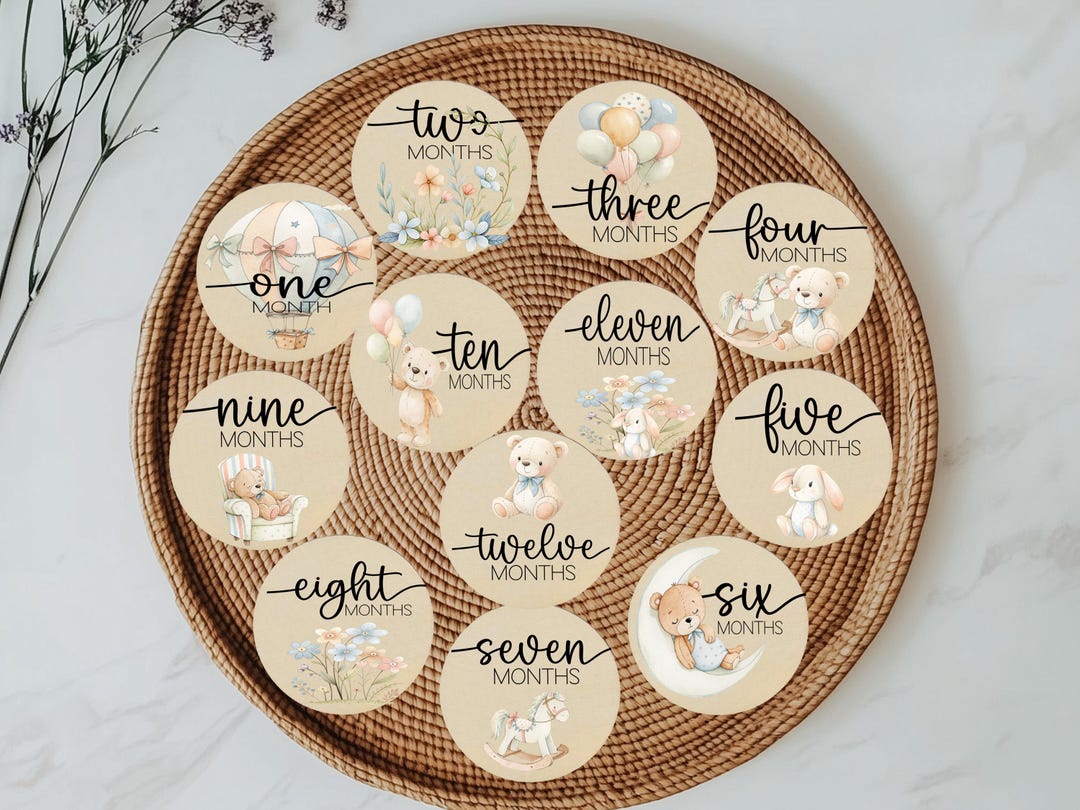 Boho Bear Milestone Discs | Baby Photo Prop Set | Boho Nursery Decor - Etsy