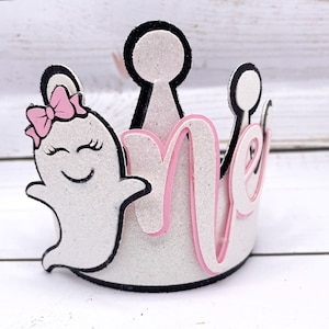 Little Boo Ghost Mini Crown, Pink & Black, Halloween First Birthday
