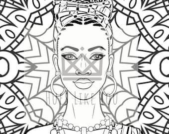 Printable Mandala African Queen Coloring Page, Adult Coloring PDF