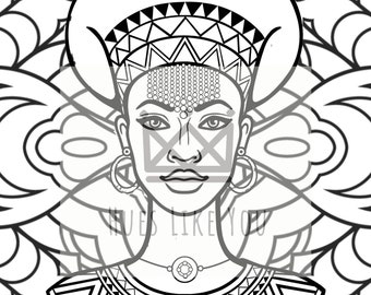 Página para colorear de la reina africana Mandala imprimible, PDF para colorear para adultos
