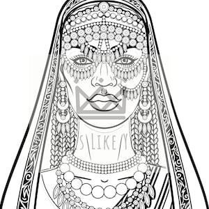 Printable Mandala African Queen Coloring Page, Adult Coloring PDF