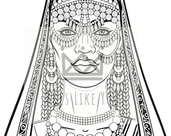 Printable Mandala African Queen Coloring Page, Adult Coloring PDF