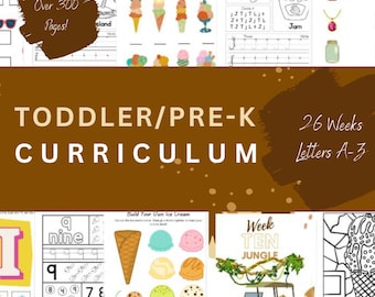Toddler Pre-K Enrichment Supplemental Curriculum worksheets, crafts, handwriting, and math, with weekly themes. Weeks 1-26 | Letters A-Z