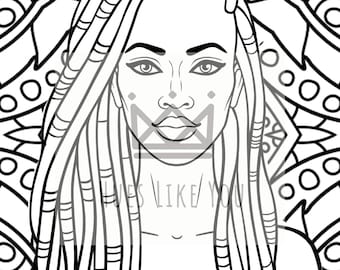 Printable Mandala African Queen Coloring Page, Adult Coloring PDF