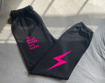 Youth Sweatpants Do What Makes You Happy Lightning Bolt Sweatpants Lightening Bolt Trendy Sweatpants Aesthetic Sweatpants Graphic Sweatpants