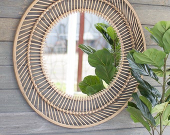 Natural and Organic Round Bamboo Mirror 32"D