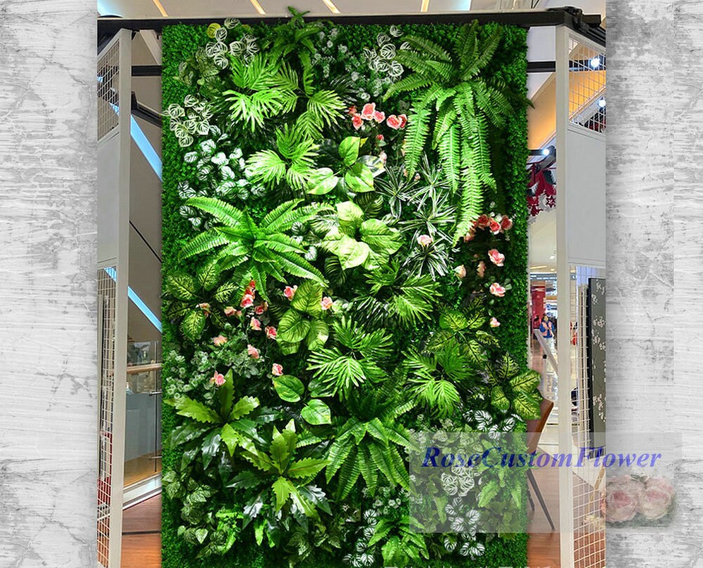 Mixed Green Leaves Plant Wall Background Artificial 3D Wall Etsy