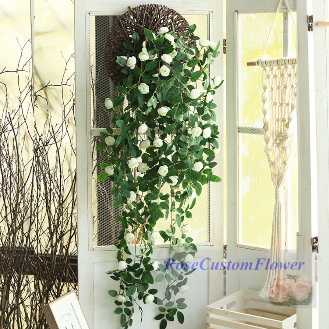 Elegant Ivory Rose Wall Hanging Fake Flower Vines Artificial Etsy