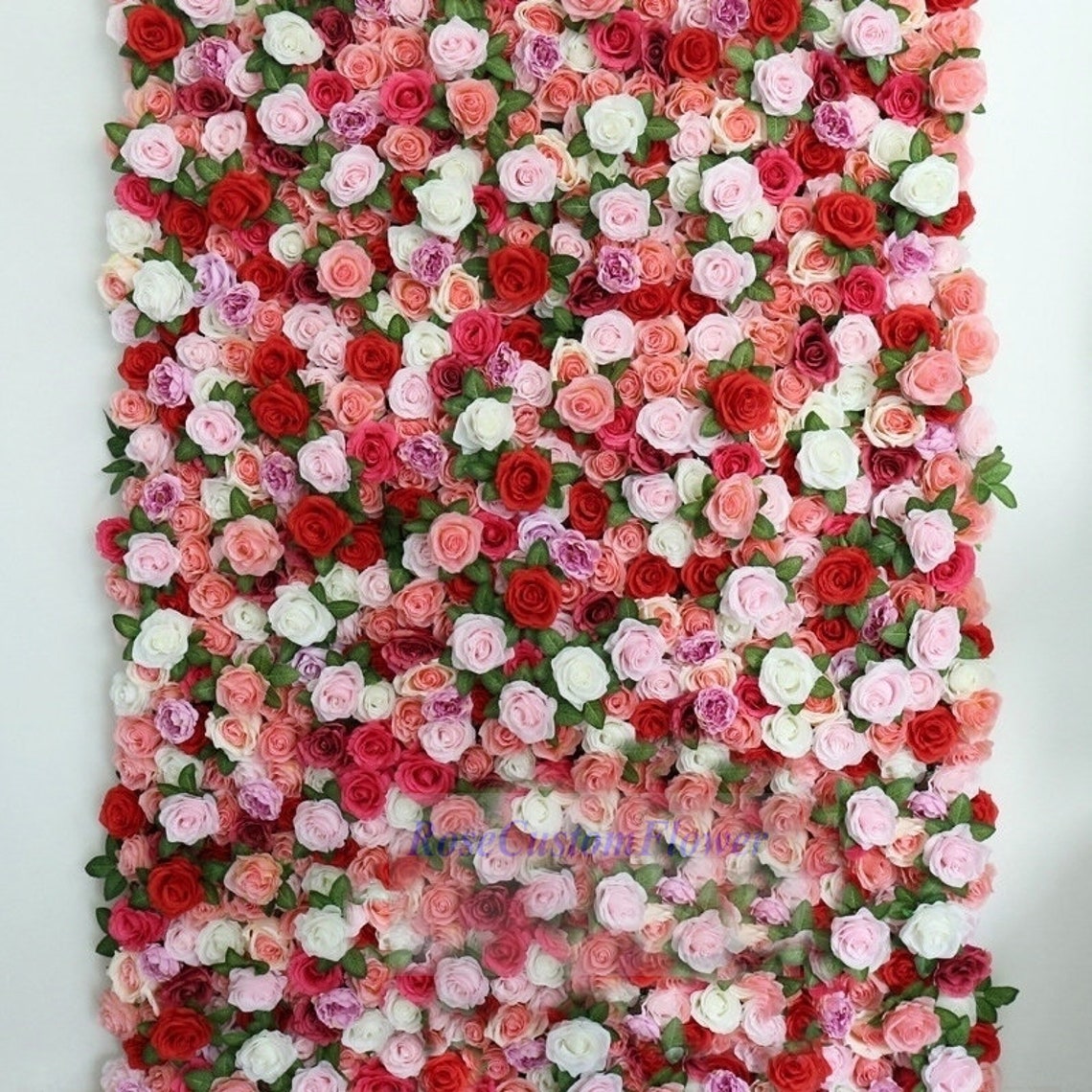 Romantic Red Rose Flower Wall With Green Leaves Wedding Etsy