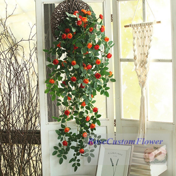 Passionate Orange Rose Wall Hanging Fake Flower Vines Etsy