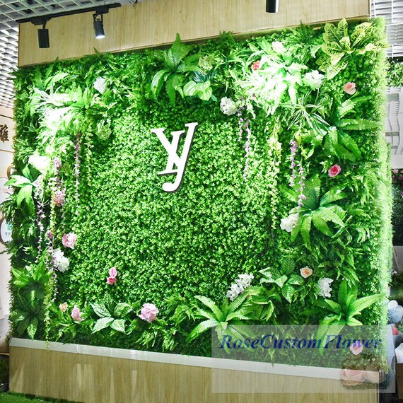 Mix Green Leaves Plant Wall Background Artificial 3D Lawn Wall Etsy