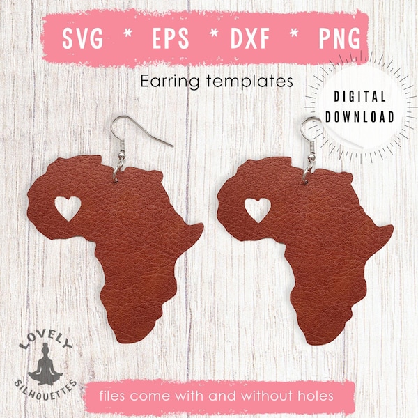 Africa Love SVG Earring Templates, Map Silhouette Cut File For Cricut