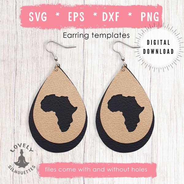 Cutout Africa Map Earring SVG Template, PNG, DFX, Eps, Instant Download, Cut File