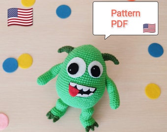 The green Monster Stan PDF crochet pattern, amigurumi tutorial pdf in English, LBB toys pattern