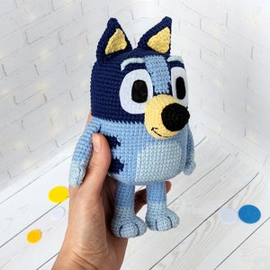 Crocheted baby toy dog Bluey, blue puppy toy, soft toy Bluey, gift for toddlers, amigurumi dog