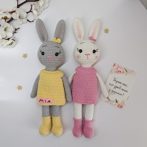Handmade Crochet Bunny Plush, Personalized Amigurumi Rabbit Toy, Custom Color Soft Bunny Doll, Gift for Kids & Baby Shower, Bunny nursery